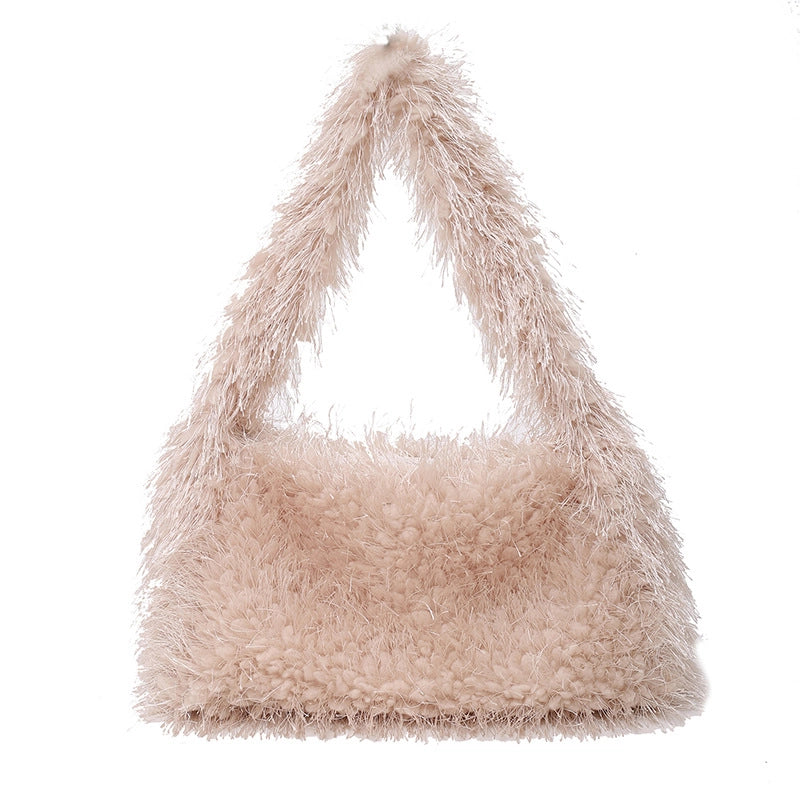 Autumn And Winter Cute Furry Portable Women's Bag Warm Furry Underarm Bag Korean Style Women's Popular One Shoulder Bag Fashion