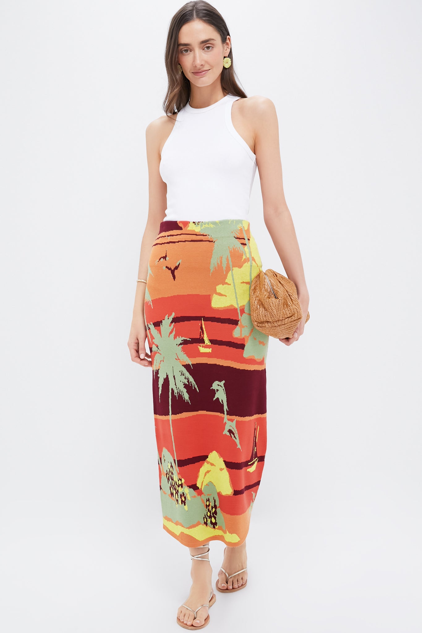 Multi Palm Island Knit Skirt