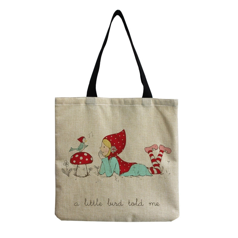 Women's Cotton And Linen Mushroom Cute Square Open Tote Bag