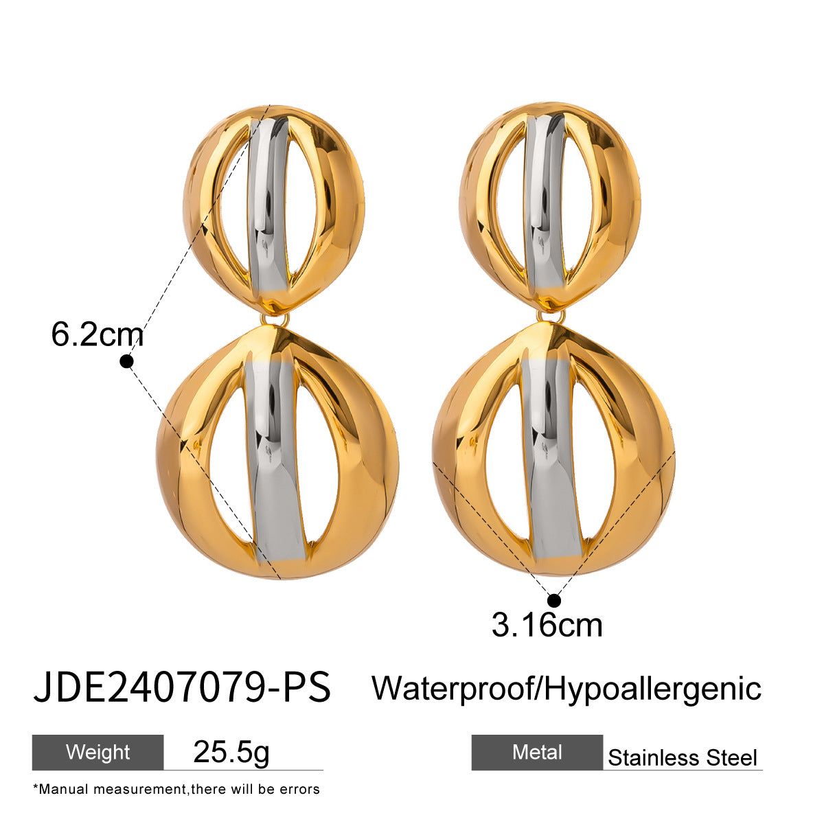 Stainless Steel Exaggerated Earrings Color Matching Niche Earrings Titanium Steel 18K Gold Earrings