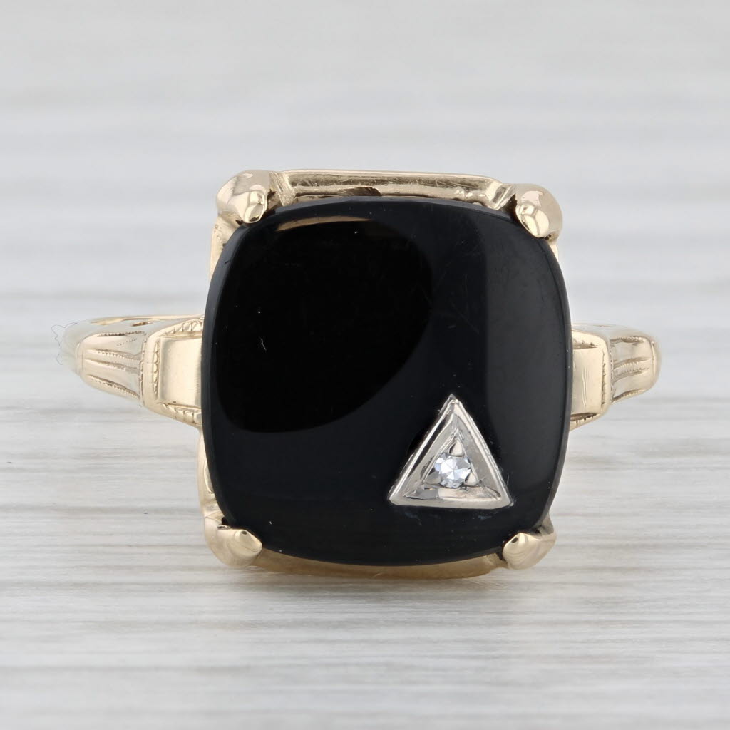 Vintage Onyx Diamond Ring 10k Yellow Gold Size 8