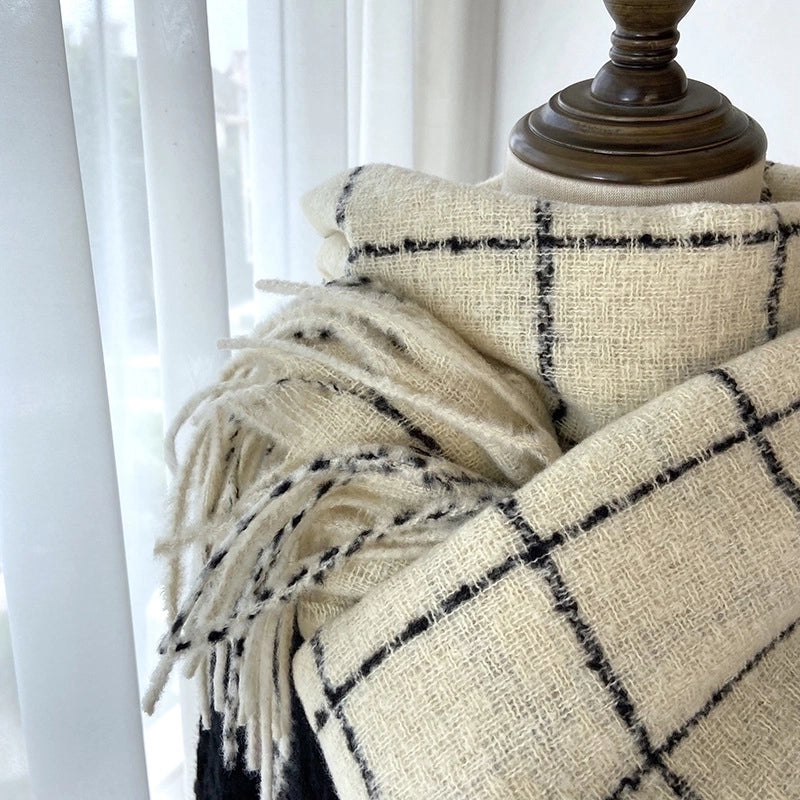 Unisex British Style Plaid Imitation Cashmere Tassel Scarf
