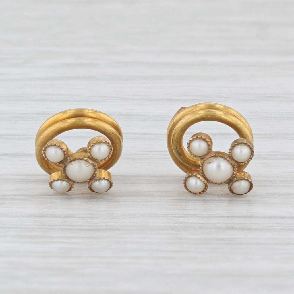 Antique Set of 2 Shirt Studs Pearls 22k Yellow Gold