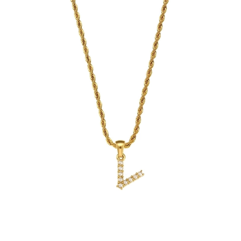 Fashion Letter 304 Stainless Steel Pearl 18K Gold Plated Plating Inlay Pendant Necklace