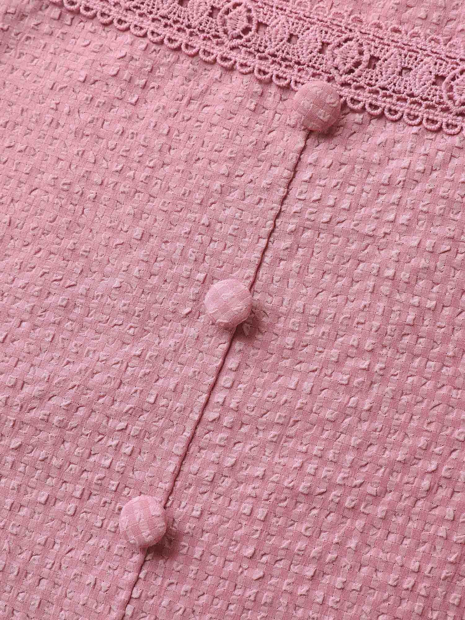 Lace Trim Button Detail Tiered Midi Dress