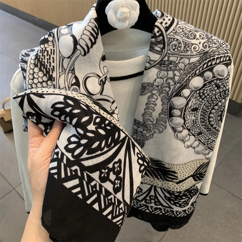 Women's Vintage Style Classic Style Oversized Chains Print Polyester Printing Shawl