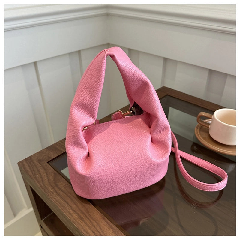 Women's Small Pu Leather Solid Color Streetwear Square Zipper Ruched Bag