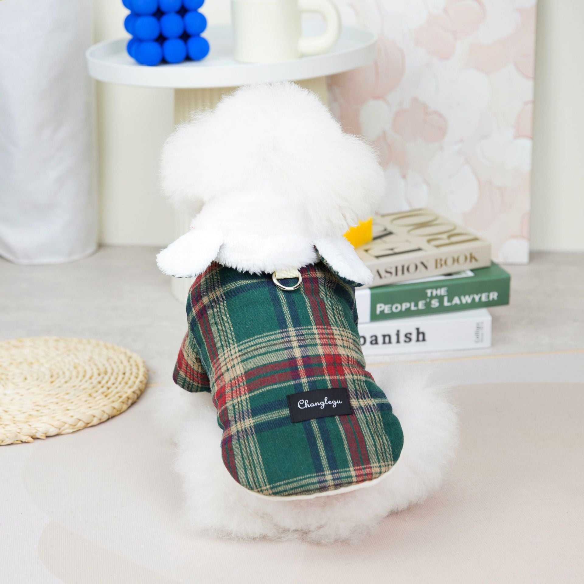 Plaid Pattern Ear Hooded Dog Cat Harness Jacket