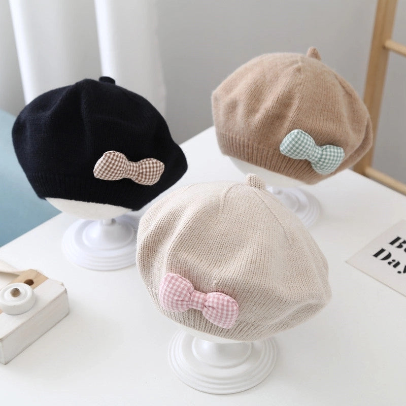 Children's Beret Baby Girl's Hat Autumn And Winter Korean Style Western Style Baby Girl's Knitted Wool Painter's Hat Trendy