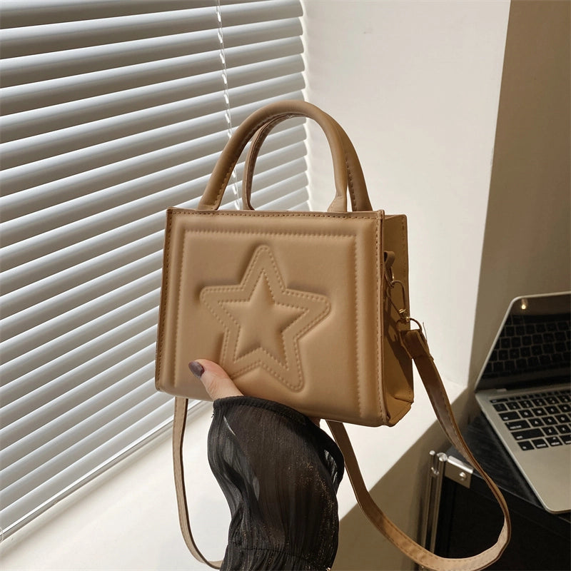 Women's Pu Leather Star Solid Color Streetwear Square Zipper Shoulder Bag Crossbody Bag