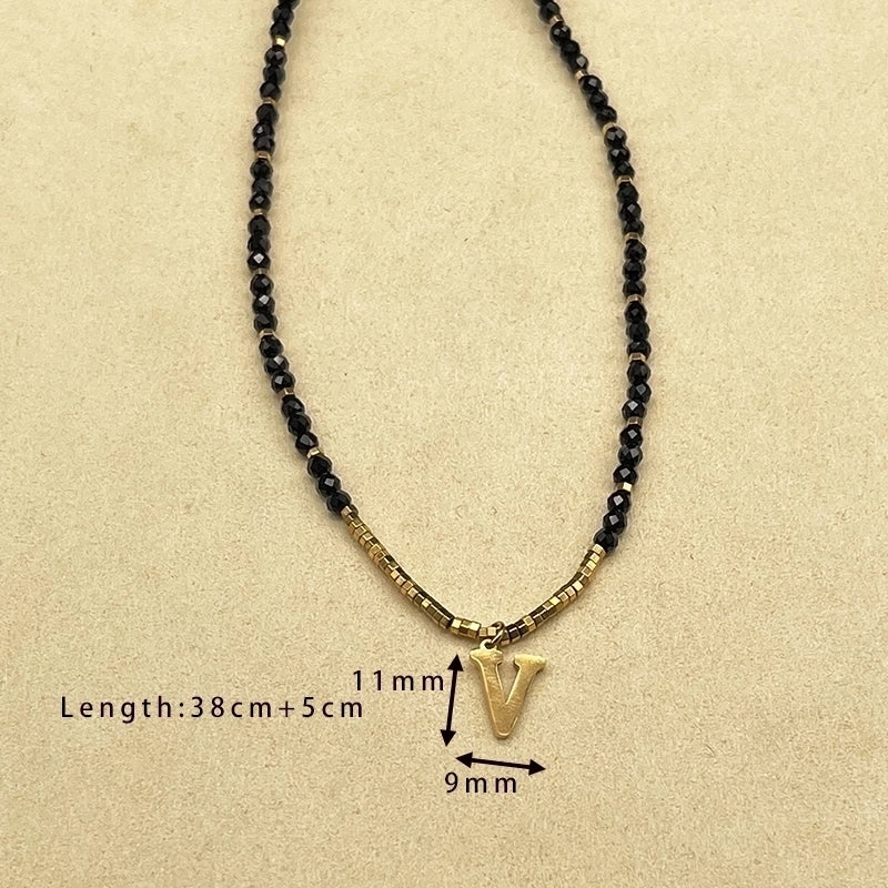 Casual Letter 304 Stainless Steel 18K Gold Plated Beaded Pendant Necklace