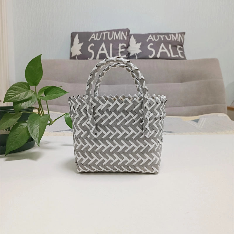 Women's Mini PVC Multicolor Elegant Streetwear Weave Oval Open Handbag