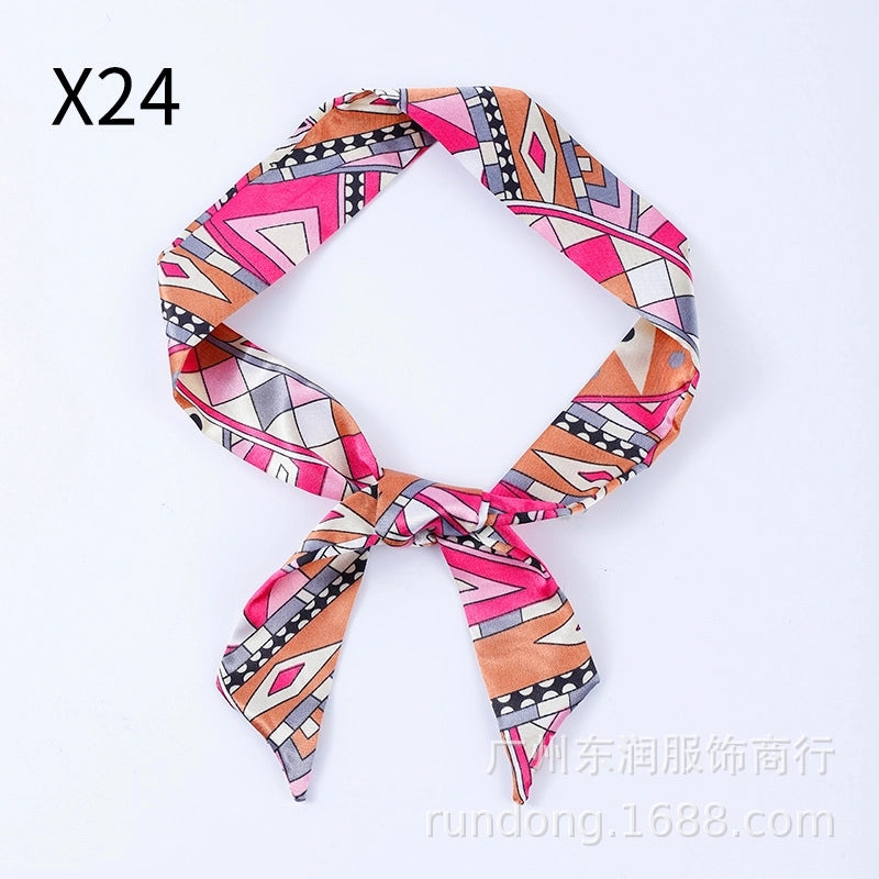 Silk Scarf Long Beveled Small Silk Scarf Double-layer Hair Belt Ribbon Decoration Tie Bag Hand Gift Box Silk Scarf