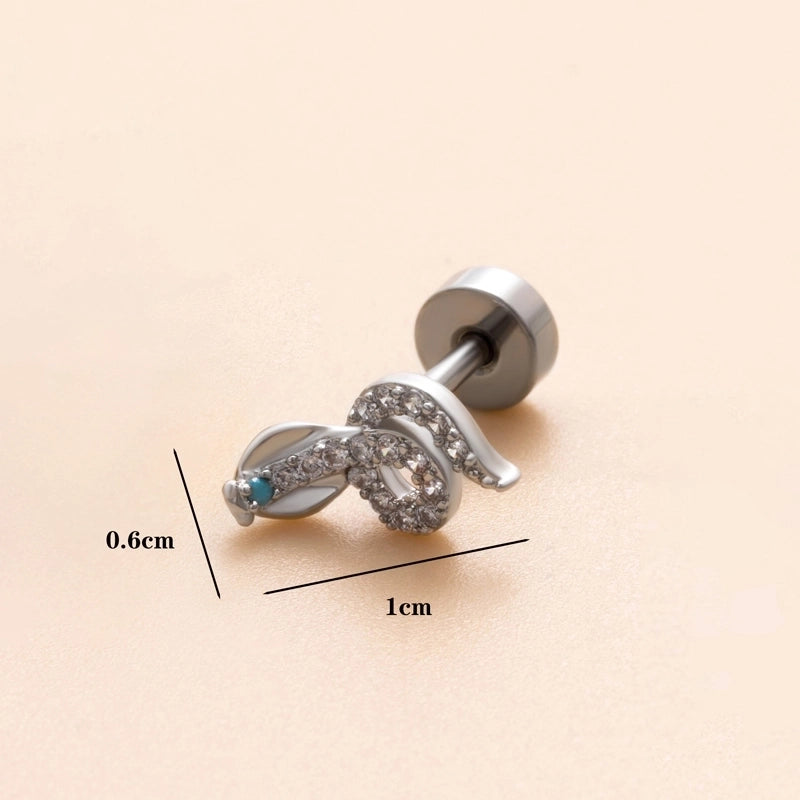 1 Piece Ear Cartilage Rings & Studs Minimalist Classic Style Heart Shape Snake Butterfly Copper Polishing Inlay Zircon 18K Gold Plated Ear Cartilage Rings & Studs