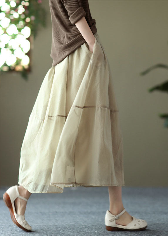 Milk Tea Color Solid Pockets Tulle A Line Skirt Summer