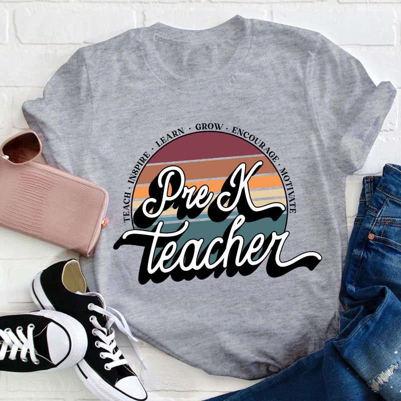 Personalized Teach Inspire Learn Grow Encourage Motivate Teacher T-Shirt