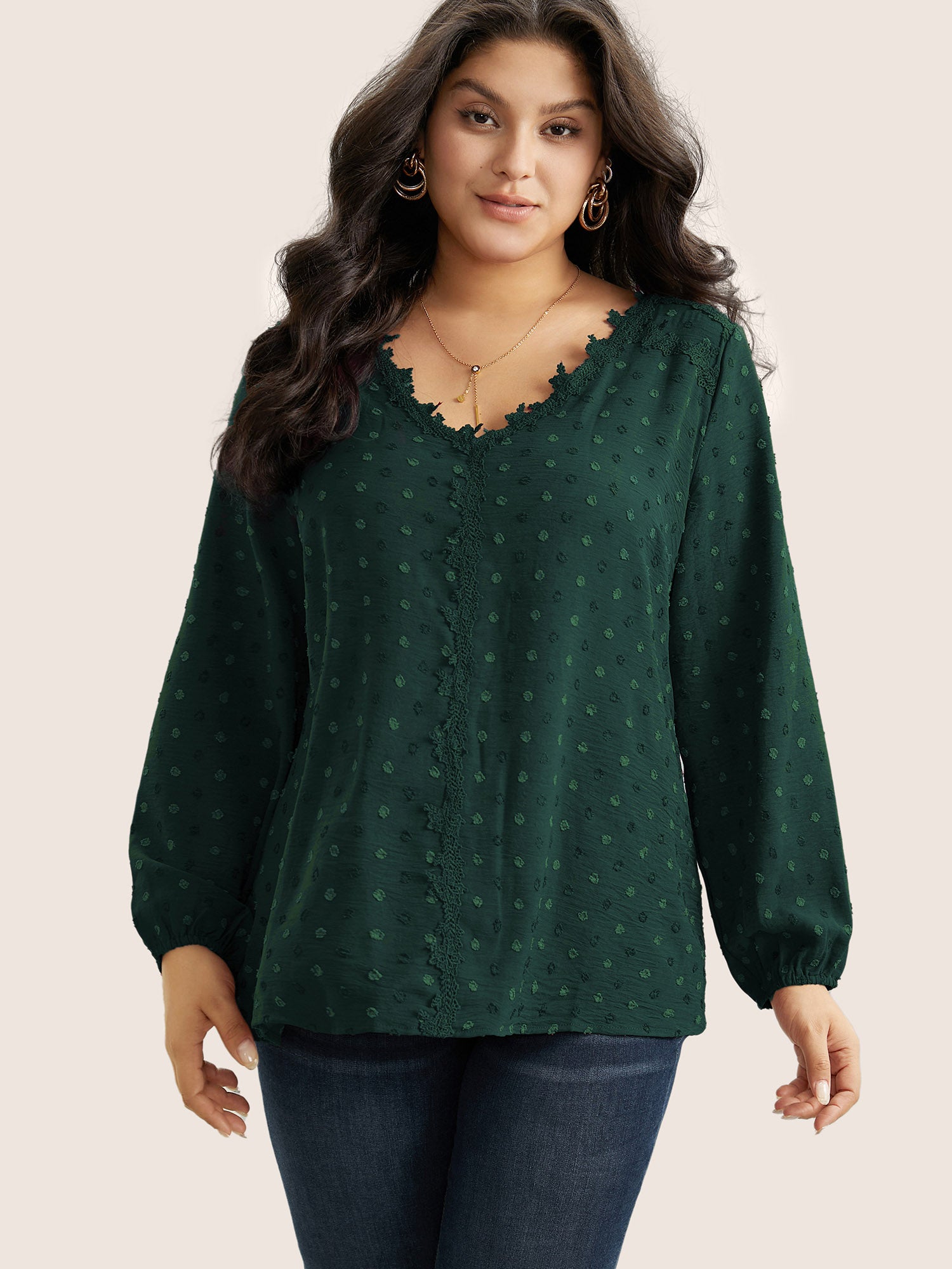 Plisse Eyelet Lace Elastic Cuffs Blouse