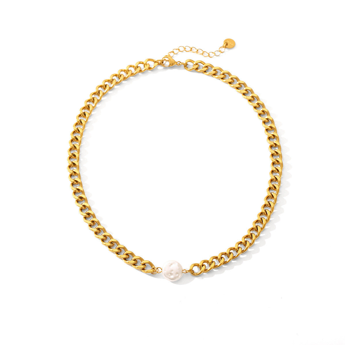 Stainless Steel Cuban Necklace Women'S Pearl Pendant Necklace
