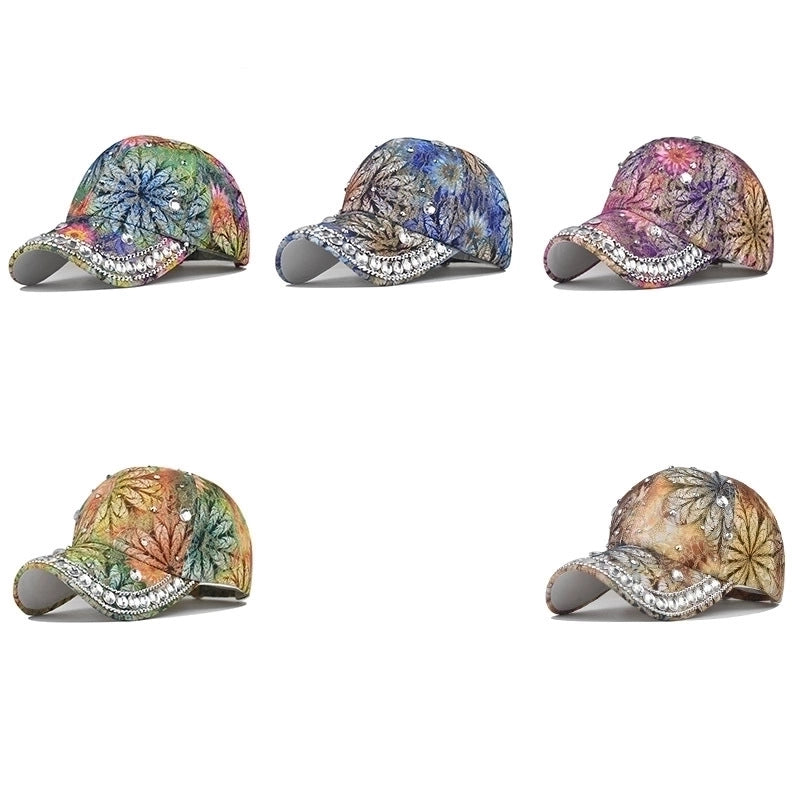 Women's Elegant Pastoral Flower Rhinestone Curved Eaves Baseball Cap