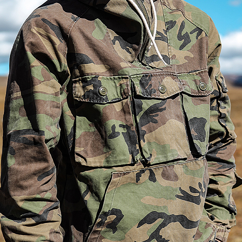 Military Camo Hooded Zip Multi Pocket Casual Hoodie