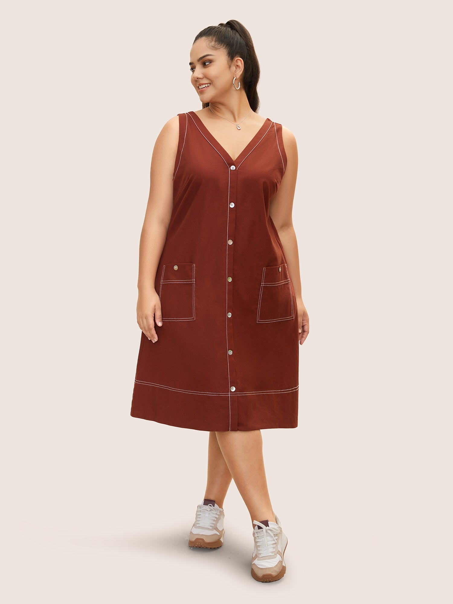 Contrast Trim Patch Pocket Tank Dress