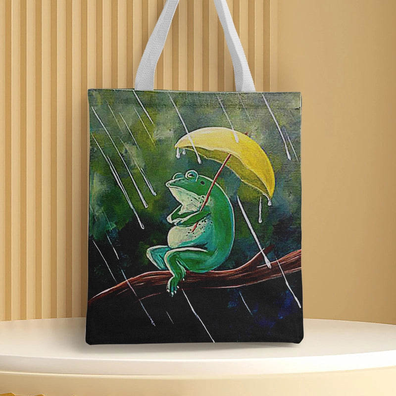 Women's Medium Canvas Frog Basic Classic Style Square Open Canvas Bag
