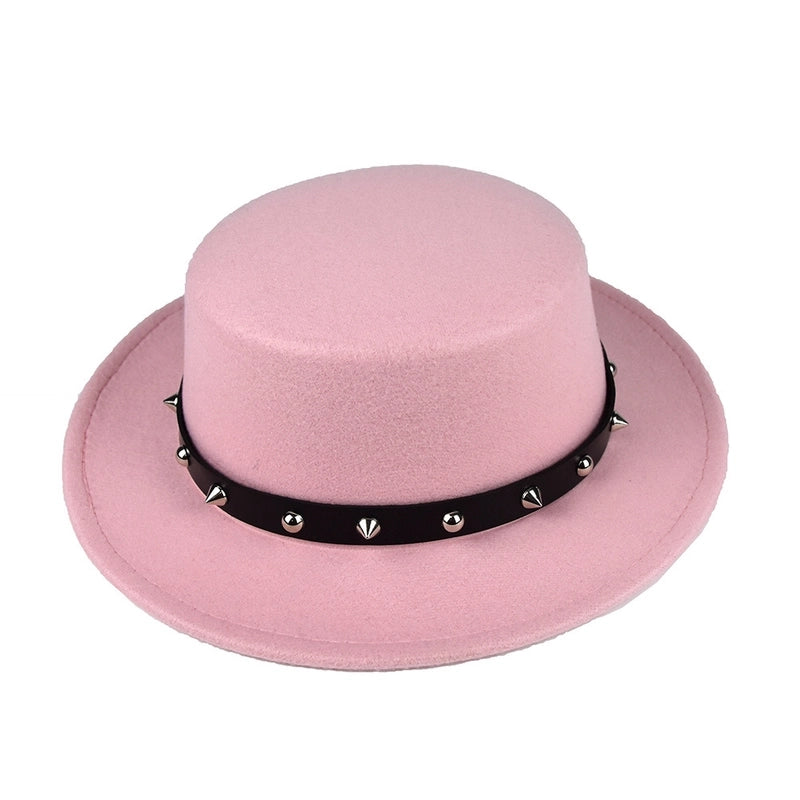 British Style Belt Flat Top Hat Personality Street Performance Woolen Hat Classic Jazz Hat