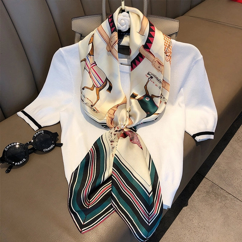 Women's Elegant Vacation Stripe Flower Polyester Silk Scarf