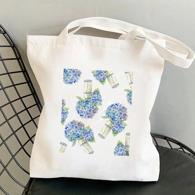 Women's Medium Canvas Flower Basic Classic Style Square Open Canvas Bag