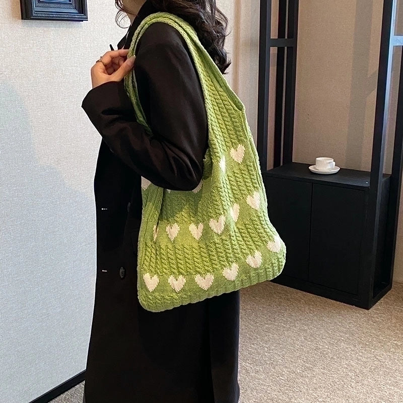 Women's All Seasons Knit Heart Shape Streetwear Square Open Shoulder Bag