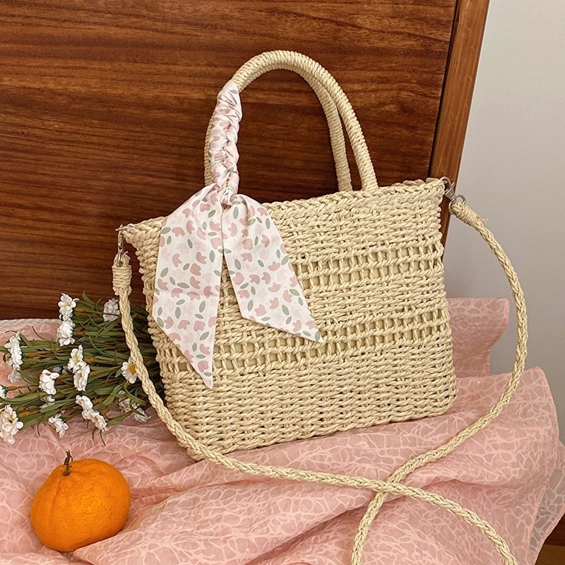Women's Straw Bow Knot Vacation String Handbag