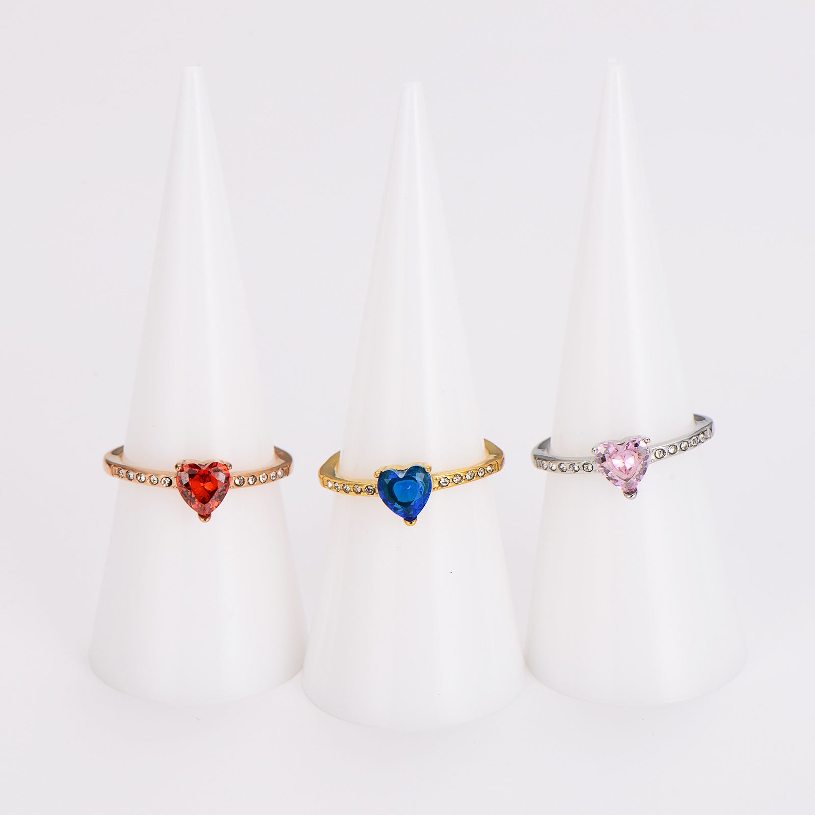 Aml Stainless Steel Inlaid Heart Zircon Colored Diamond Ring All-Match Ring