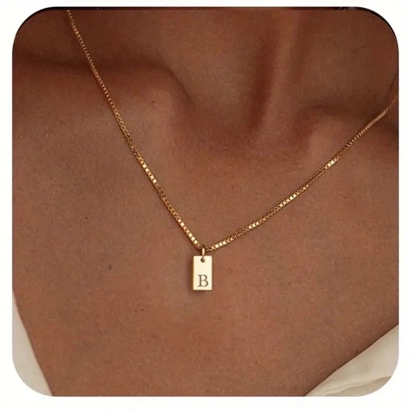Titanium Steel Minimalist Letter Rectangle Plating Pendant Necklace