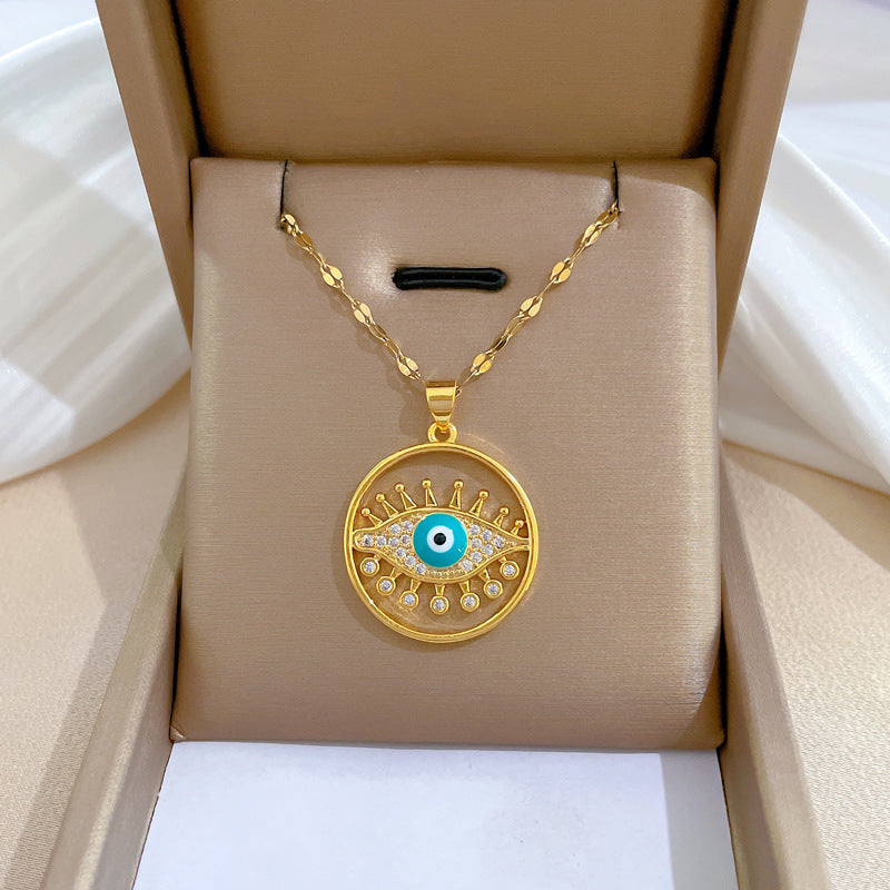 Cartoon East Asia Symbol Lucky Cat Geometric Titanium Steel Diamond Inlay Necklaces