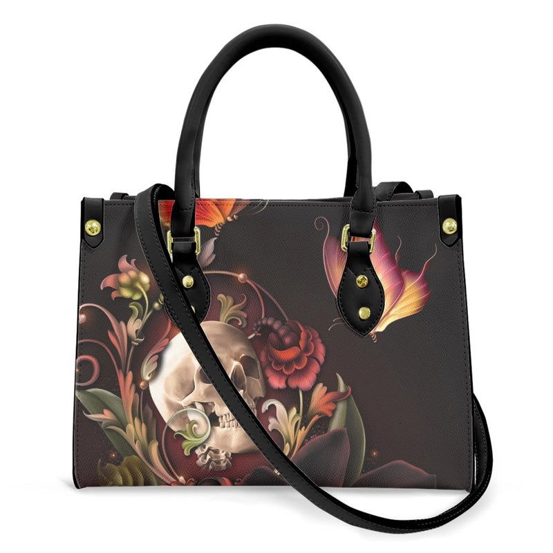 Halloween Women's Medium Pu Leather Human Floral Streetwear Square Hook Loop Customized Tote Bag