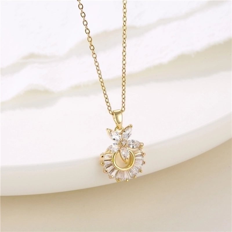 Stainless Steel Titanium Steel 18K Gold Plated Retro Plating Inlay Water Droplets Heart Shape Snowflake Zircon Pendant Necklace