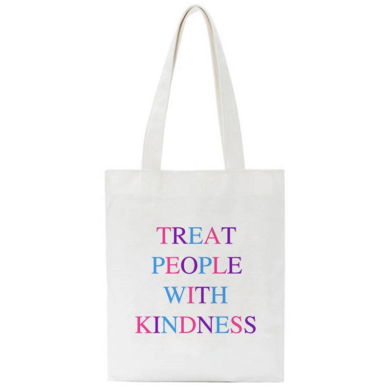 Women's Medium Canvas Letter Basic Classic Style Square Open Canvas Bag