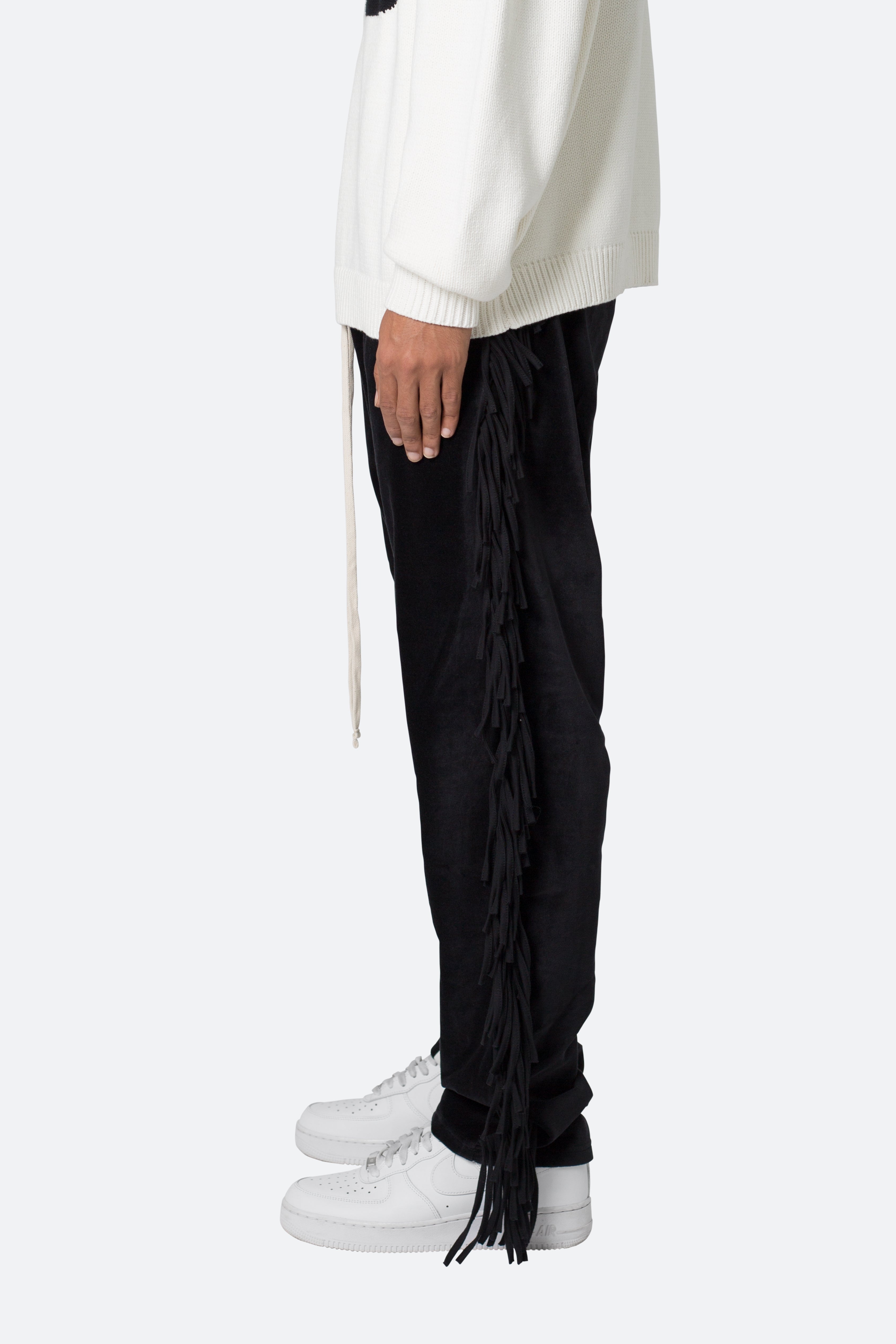 Fringe Velour Sweatpants - Black