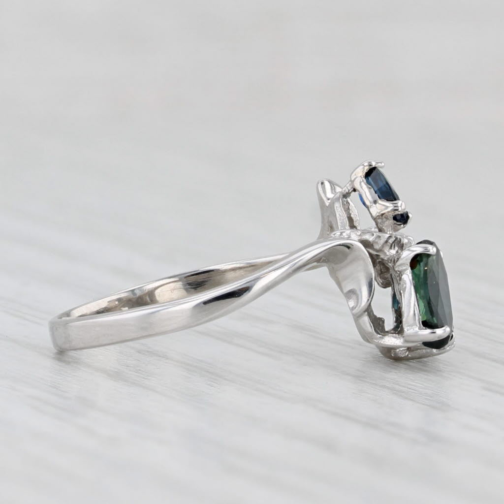 0.86ctw Blue Sapphire Diamond Bypass Ring 10k White Gold Size 5.5