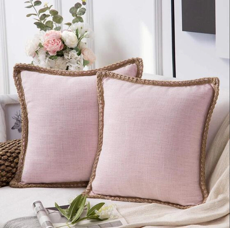 Solid Color Simple Comfortable Linen Edge Sofa Pillowcase Linen Cloth Ruffled Nordic Light Luxury Pillow Cushion Cover