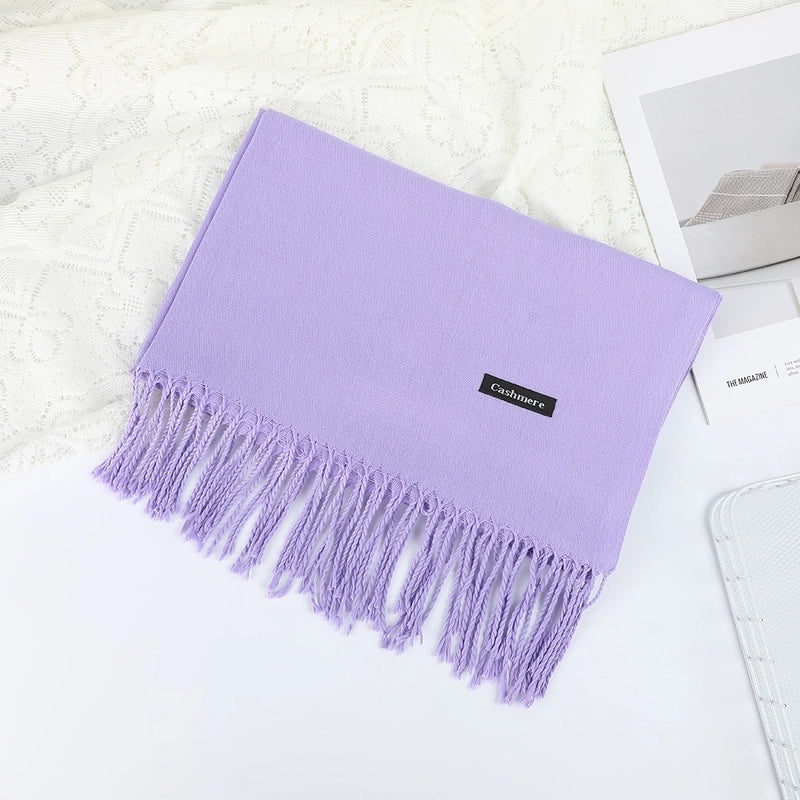 Solid Color Cashmere Tassel Scarf  Autumn And Winter Warm Scarf Simple Style Air Conditioning Shawl