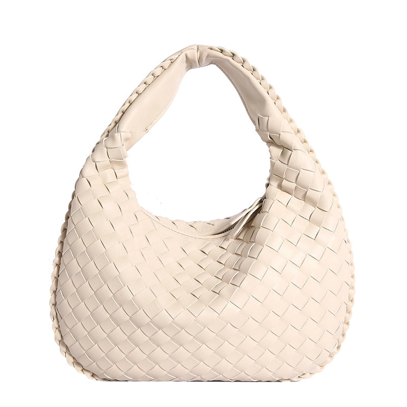 Women's Medium Pu Leather Solid Color Streetwear Weave Dumpling Shape Zipper Handbag