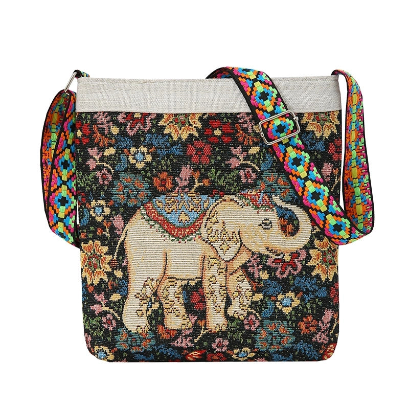 Women's Medium Cotton And Linen Animal Cute Zipper Shoulder Bag