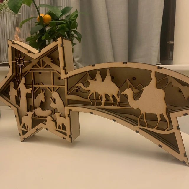 LED Wooden Christmas Ornaments Nativity Scene Star Shaped Desk Lamp??