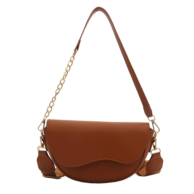 Women's Pu Leather Solid Color Classic Style Semicircle Magnetic Buckle Crossbody Bag Saddle Bag