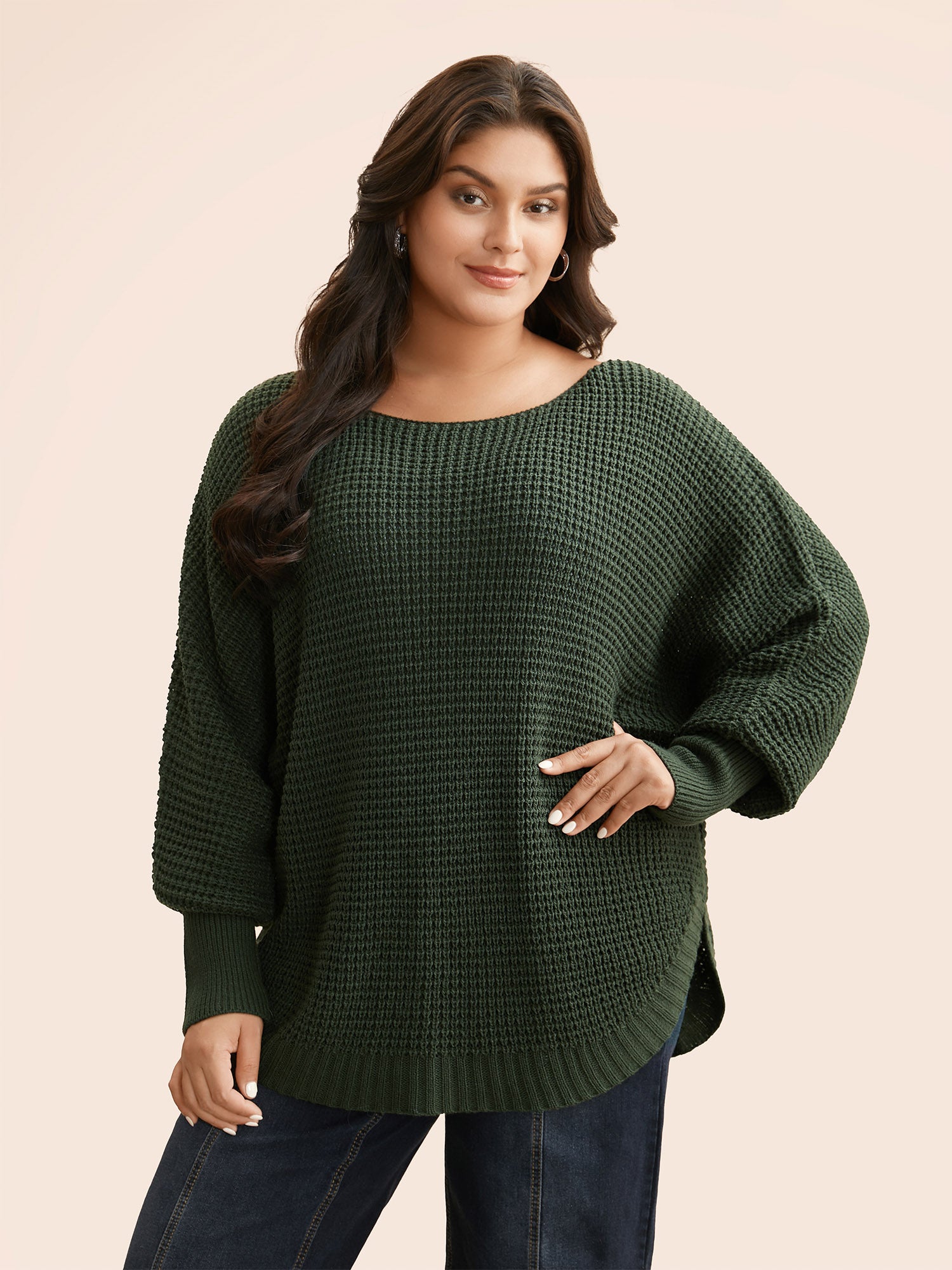 Texture Boat Neck Dolman Sleeve Pullover