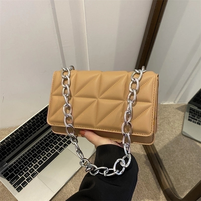 Women's Pu Leather Solid Color Basic Square Flip Cover Shoulder Bag Underarm Bag