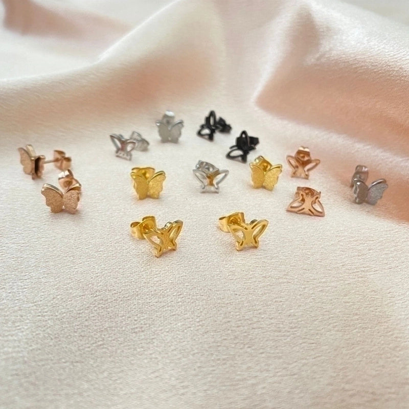 1 Pair Retro Butterfly Plating Hollow Out 304 Stainless Steel 18K Gold Plated Ear Studs