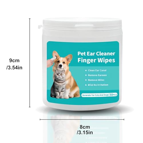 Dog Ear Wipes for Pets. Sooths & Deodorizes. Dog Ear Wipes Finger Relieve Ear Itching & Inflammation. with Rosemary Extract & Witch Hazel Extract. Easy to Use - 50 Count