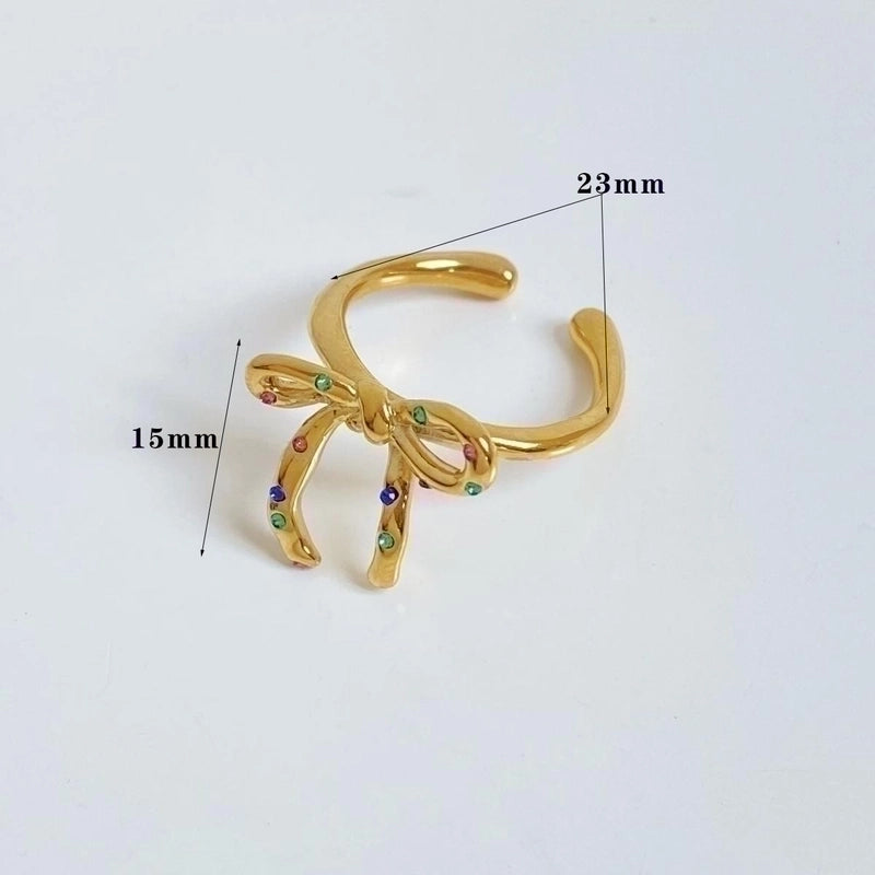 Casual Modern Style Heart Shape Bow Knot 316 Stainless Steel  Shell Diamond 16K Gold Plated White Gold Plated Gold Plated Inlay Stainless Steel Rings